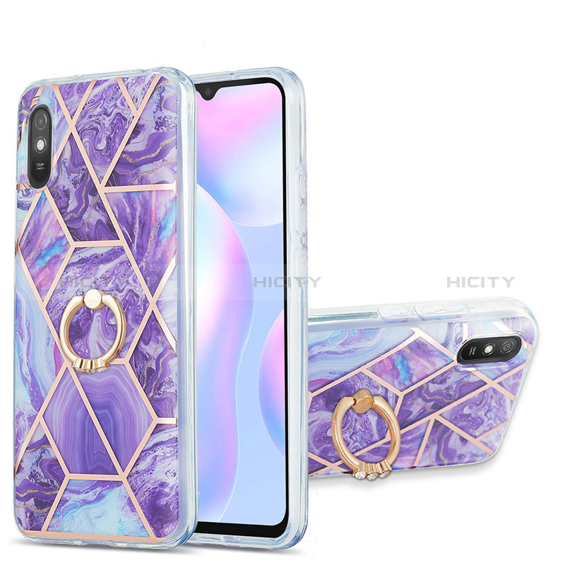 Coque Silicone Motif Fantaisie Souple Couleur Unie Etui Housse avec Support Bague Anneau Y01B pour Xiaomi Redmi 9A Violet Plus