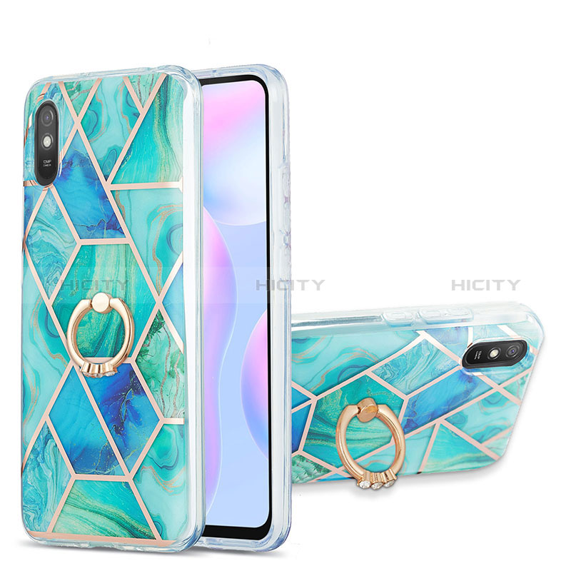 Coque Silicone Motif Fantaisie Souple Couleur Unie Etui Housse avec Support Bague Anneau Y01B pour Xiaomi Redmi 9i Vert Plus