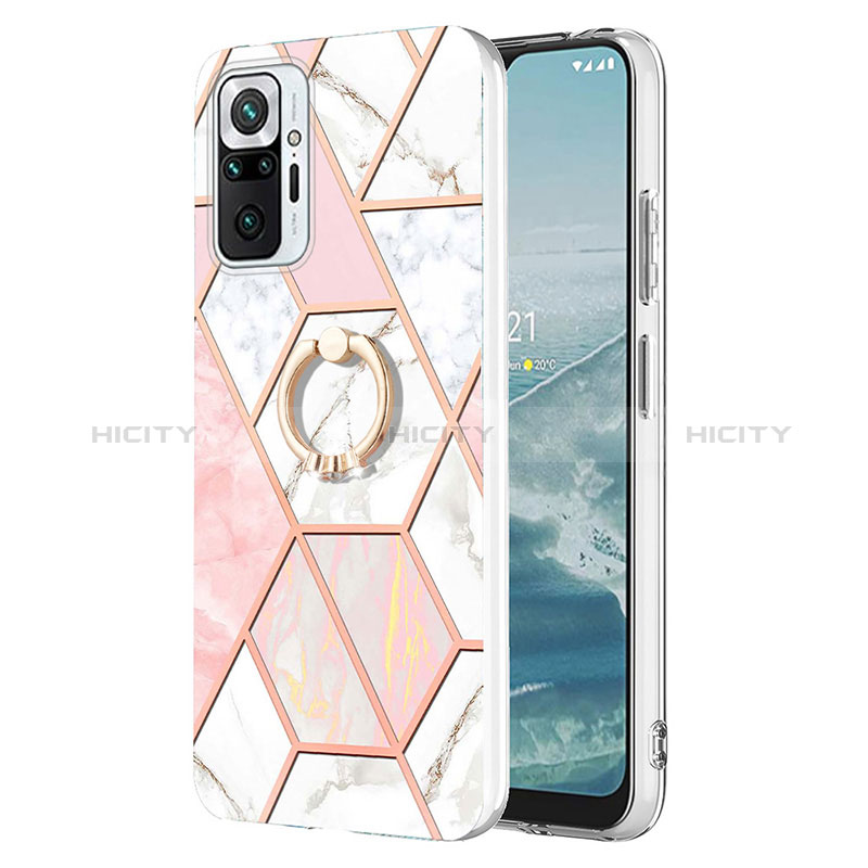 Coque Silicone Motif Fantaisie Souple Couleur Unie Etui Housse avec Support Bague Anneau Y01B pour Xiaomi Redmi Note 10 Pro 4G Rose Plus