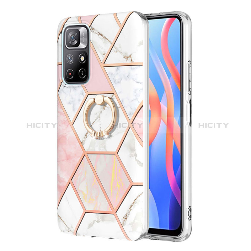 Coque Silicone Motif Fantaisie Souple Couleur Unie Etui Housse avec Support Bague Anneau Y01B pour Xiaomi Redmi Note 11 5G Rose Plus