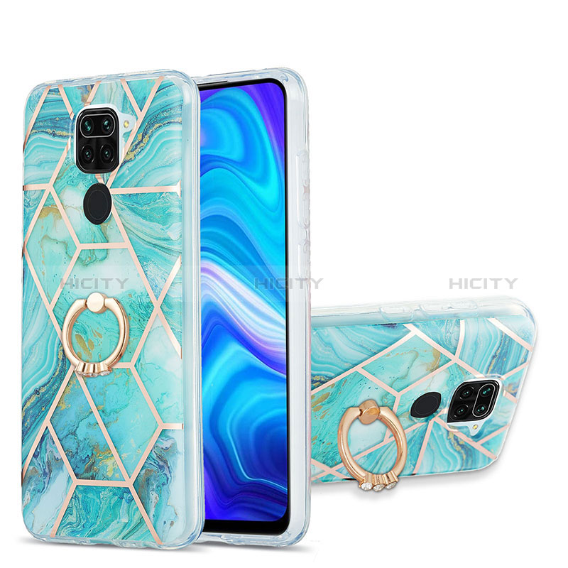 Coque Silicone Motif Fantaisie Souple Couleur Unie Etui Housse avec Support Bague Anneau Y01B pour Xiaomi Redmi Note 9 Pastel Vert Plus