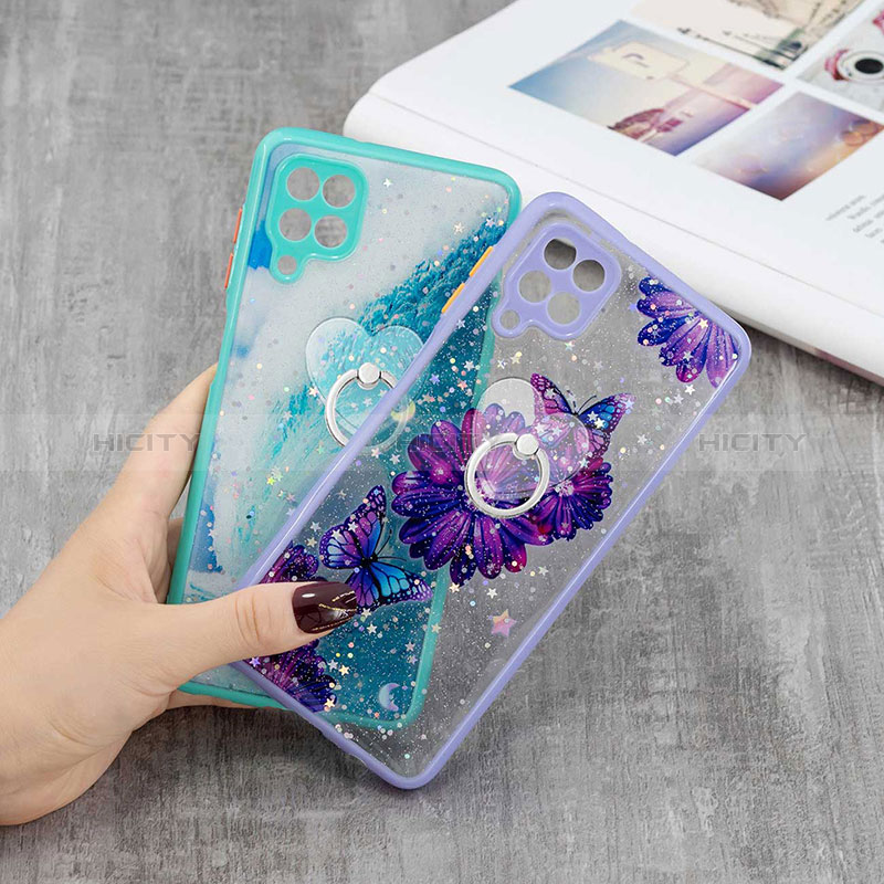 Coque Silicone Motif Fantaisie Souple Couleur Unie Etui Housse avec Support Bague Anneau Y01X pour Samsung Galaxy A12 Nacho Plus