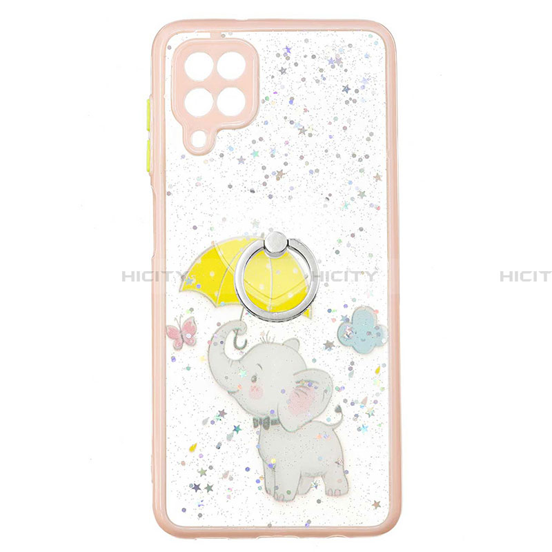 Coque Silicone Motif Fantaisie Souple Couleur Unie Etui Housse avec Support Bague Anneau Y01X pour Samsung Galaxy A22 4G Jaune Plus