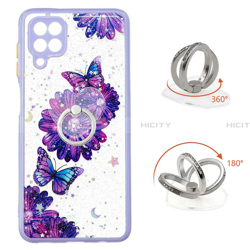 Coque Silicone Motif Fantaisie Souple Couleur Unie Etui Housse avec Support Bague Anneau Y01X pour Samsung Galaxy A22 4G Plus