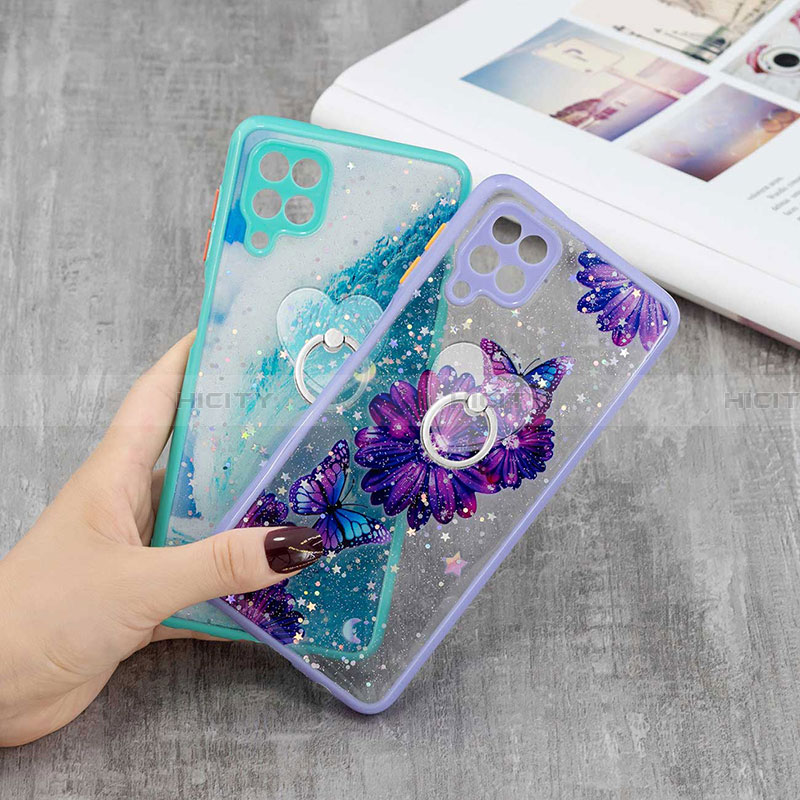 Coque Silicone Motif Fantaisie Souple Couleur Unie Etui Housse avec Support Bague Anneau Y01X pour Samsung Galaxy A22 4G Plus