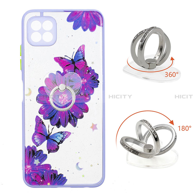 Coque Silicone Motif Fantaisie Souple Couleur Unie Etui Housse avec Support Bague Anneau Y01X pour Samsung Galaxy A22 5G Plus