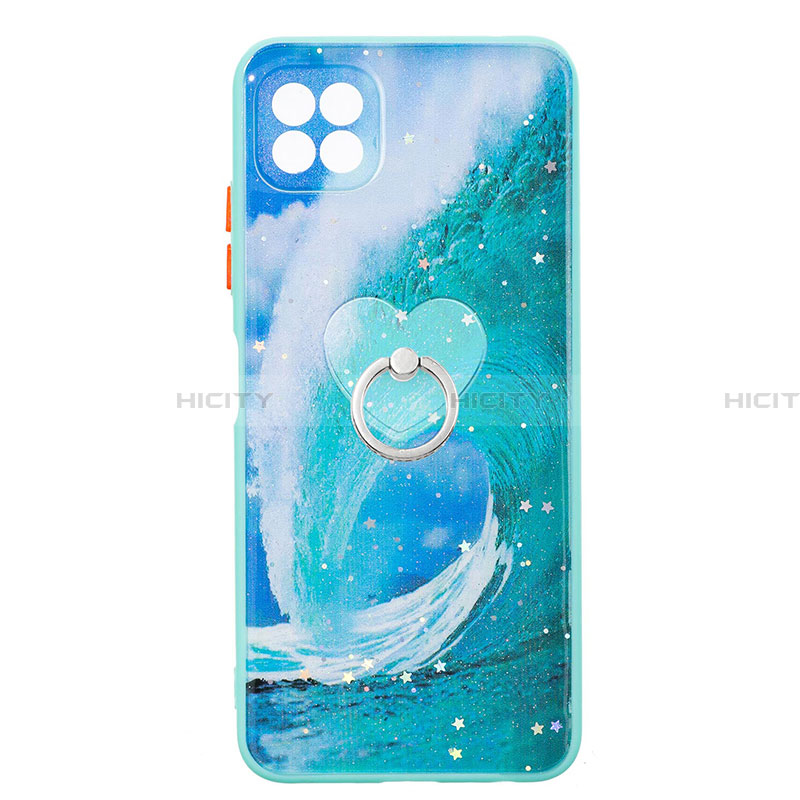 Coque Silicone Motif Fantaisie Souple Couleur Unie Etui Housse avec Support Bague Anneau Y01X pour Samsung Galaxy A22 5G Vert Plus