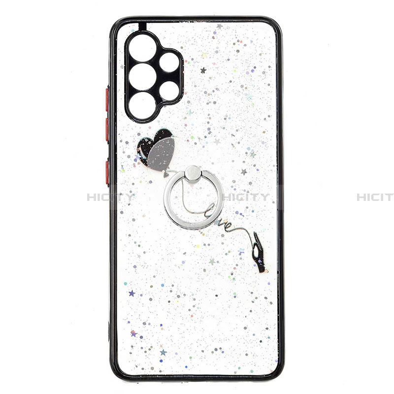 Coque Silicone Motif Fantaisie Souple Couleur Unie Etui Housse avec Support Bague Anneau Y01X pour Samsung Galaxy A32 4G Noir Plus