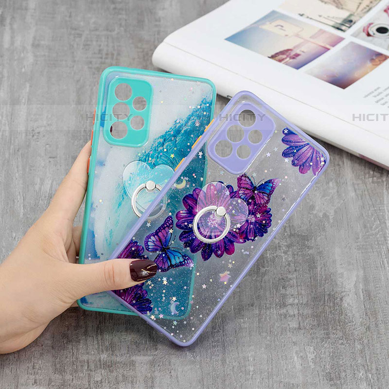 Coque Silicone Motif Fantaisie Souple Couleur Unie Etui Housse avec Support Bague Anneau Y01X pour Samsung Galaxy A52 4G Plus