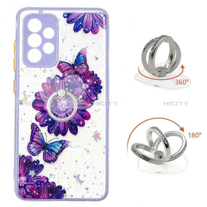 Coque Silicone Motif Fantaisie Souple Couleur Unie Etui Housse avec Support Bague Anneau Y01X pour Samsung Galaxy A52s 5G Plus