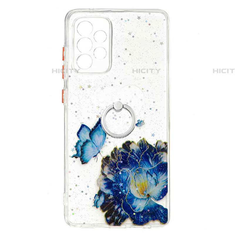 Coque Silicone Motif Fantaisie Souple Couleur Unie Etui Housse avec Support Bague Anneau Y01X pour Samsung Galaxy A72 5G Bleu Plus