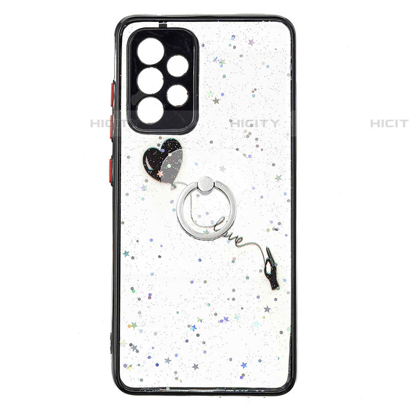 Coque Silicone Motif Fantaisie Souple Couleur Unie Etui Housse avec Support Bague Anneau Y01X pour Samsung Galaxy A73 5G Noir Plus