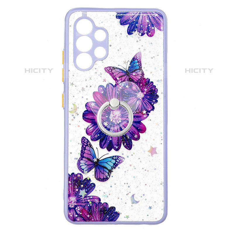 Coque Silicone Motif Fantaisie Souple Couleur Unie Etui Housse avec Support Bague Anneau Y01X pour Samsung Galaxy M32 5G Violet Plus