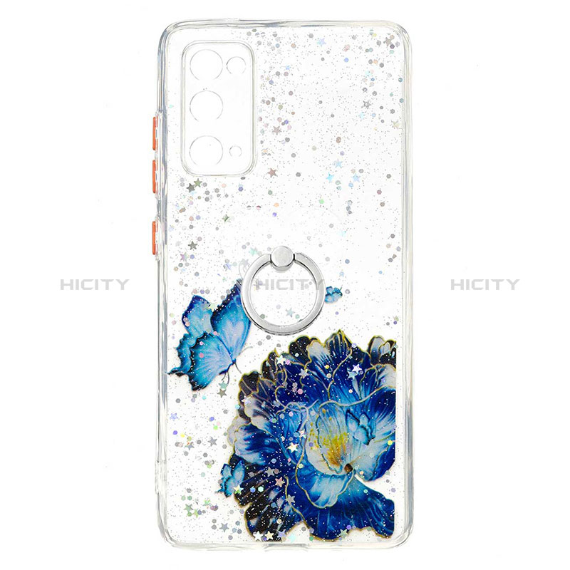 Coque Silicone Motif Fantaisie Souple Couleur Unie Etui Housse avec Support Bague Anneau Y01X pour Samsung Galaxy S20 FE (2022) 5G Bleu Plus