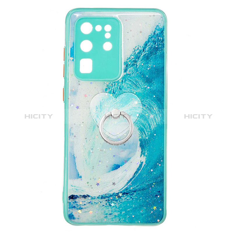 Coque Silicone Motif Fantaisie Souple Couleur Unie Etui Housse avec Support Bague Anneau Y01X pour Samsung Galaxy S20 Ultra 5G Vert Plus