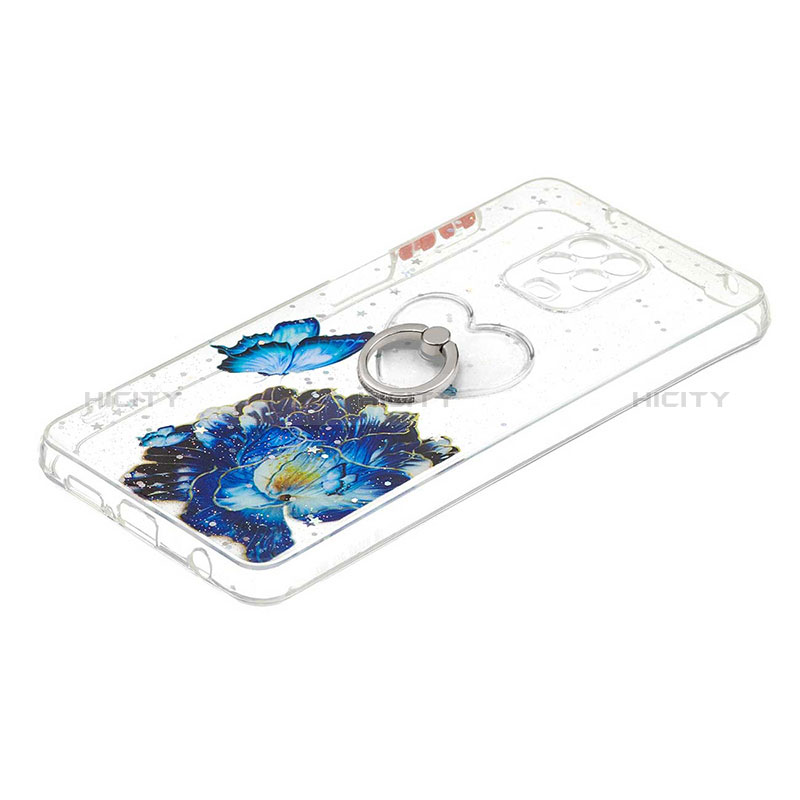 Coque Silicone Motif Fantaisie Souple Couleur Unie Etui Housse avec Support Bague Anneau Y01X pour Xiaomi Poco M2 Pro Bleu Plus