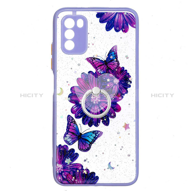 Coque Silicone Motif Fantaisie Souple Couleur Unie Etui Housse avec Support Bague Anneau Y01X pour Xiaomi Poco M3 Plus