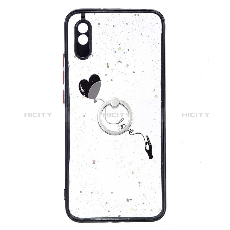 Coque Silicone Motif Fantaisie Souple Couleur Unie Etui Housse avec Support Bague Anneau Y01X pour Xiaomi Redmi 9A Noir Plus