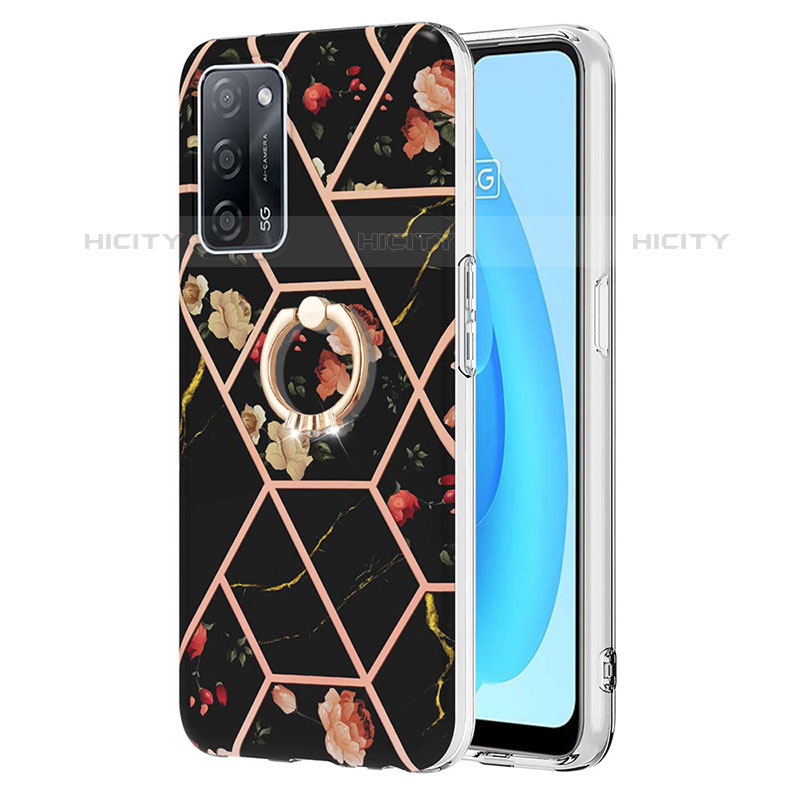 Coque Silicone Motif Fantaisie Souple Couleur Unie Etui Housse avec Support Bague Anneau Y02B pour Oppo A53s 5G Noir Plus