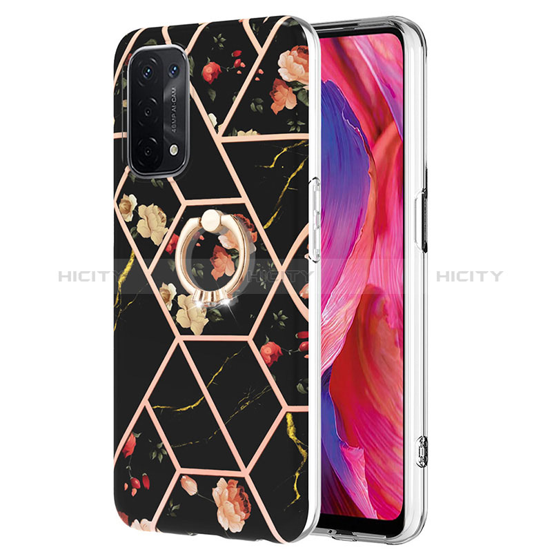 Coque Silicone Motif Fantaisie Souple Couleur Unie Etui Housse avec Support Bague Anneau Y02B pour Oppo A54 5G Noir Plus