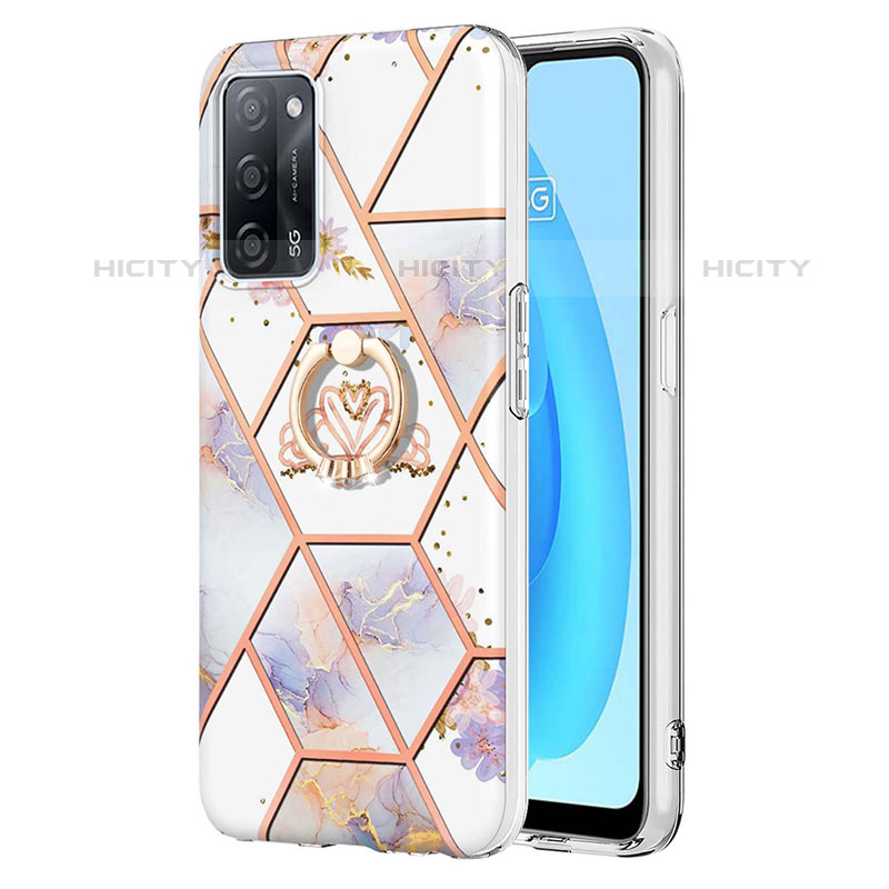 Coque Silicone Motif Fantaisie Souple Couleur Unie Etui Housse avec Support Bague Anneau Y02B pour Oppo A55 5G Gris Plus