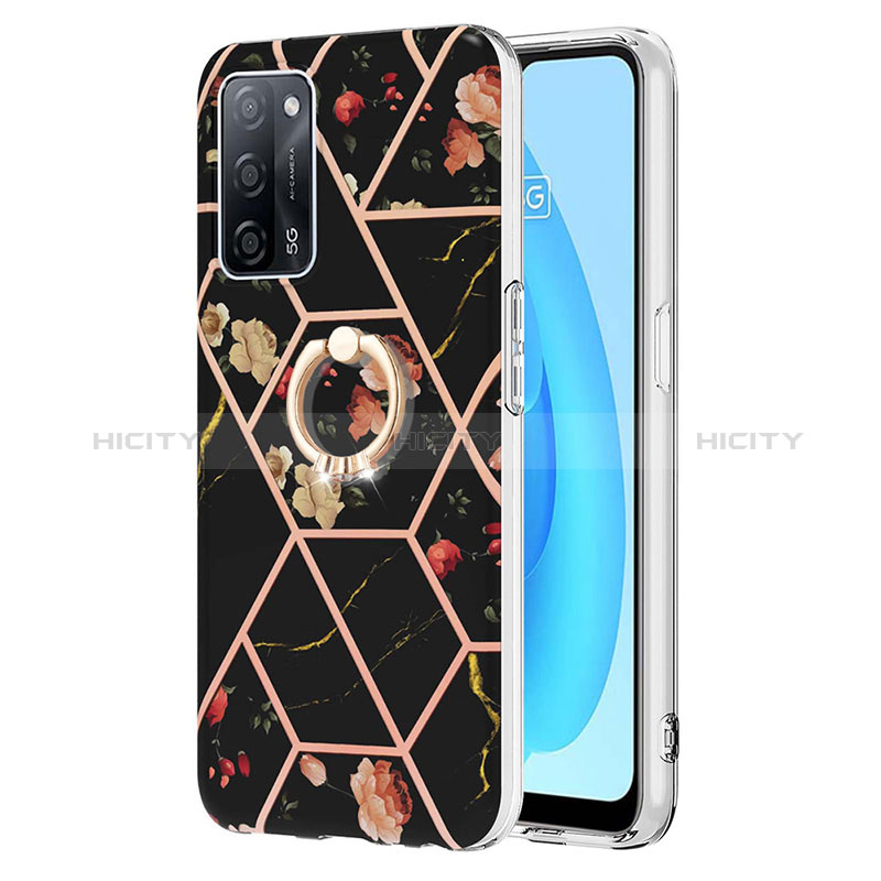 Coque Silicone Motif Fantaisie Souple Couleur Unie Etui Housse avec Support Bague Anneau Y02B pour Oppo A56 5G Noir Plus