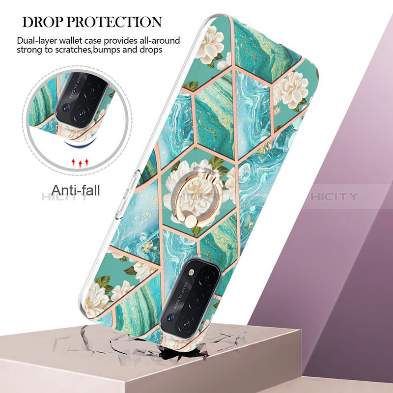 Coque Silicone Motif Fantaisie Souple Couleur Unie Etui Housse avec Support Bague Anneau Y02B pour Oppo A74 5G Plus