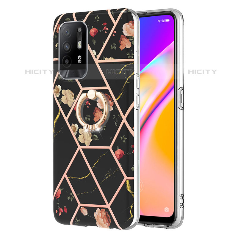 Coque Silicone Motif Fantaisie Souple Couleur Unie Etui Housse avec Support Bague Anneau Y02B pour Oppo A95 5G Noir Plus