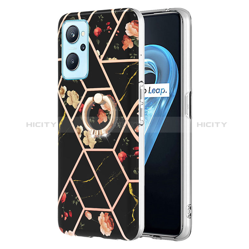 Coque Silicone Motif Fantaisie Souple Couleur Unie Etui Housse avec Support Bague Anneau Y02B pour Oppo A96 4G Noir Plus