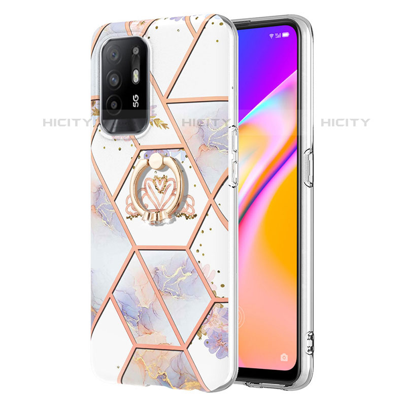 Coque Silicone Motif Fantaisie Souple Couleur Unie Etui Housse avec Support Bague Anneau Y02B pour Oppo F19 Pro+ Plus 5G Gris Plus