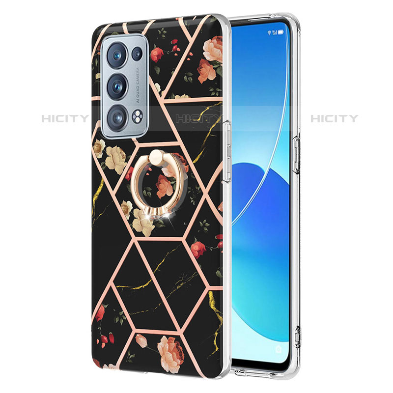 Coque Silicone Motif Fantaisie Souple Couleur Unie Etui Housse avec Support Bague Anneau Y02B pour Oppo Reno6 Pro+ Plus 5G Noir Plus