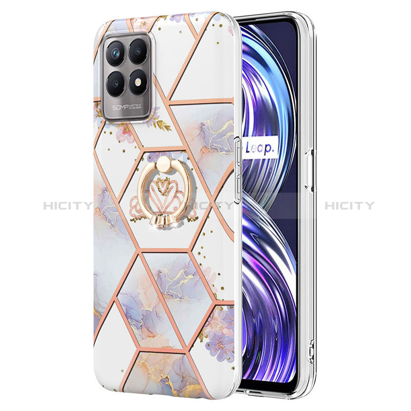 Coque Silicone Motif Fantaisie Souple Couleur Unie Etui Housse avec Support Bague Anneau Y02B pour Realme 8i Gris Plus