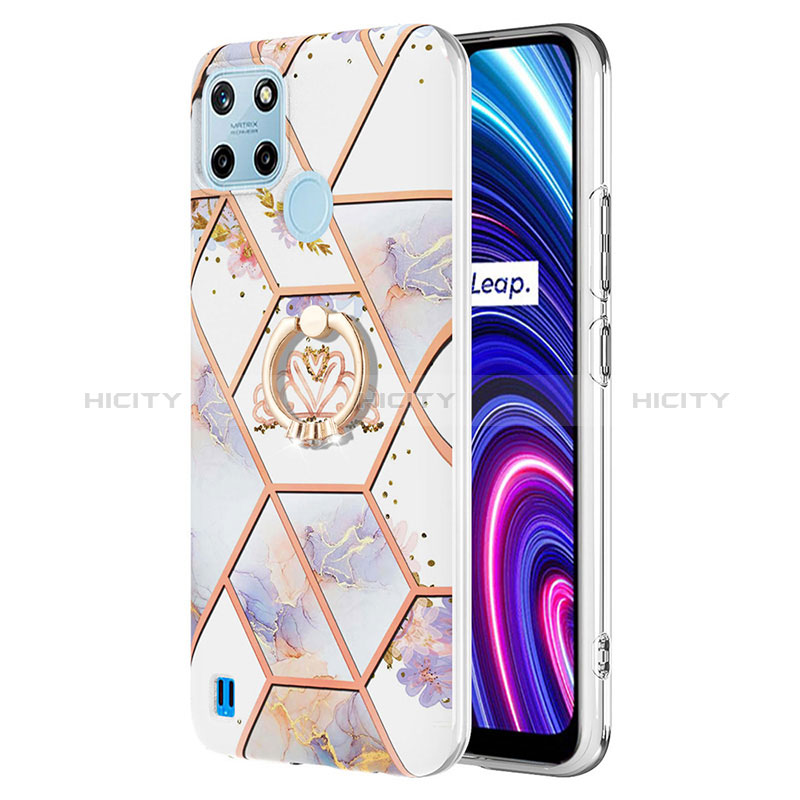 Coque Silicone Motif Fantaisie Souple Couleur Unie Etui Housse avec Support Bague Anneau Y02B pour Realme C21Y Gris Plus