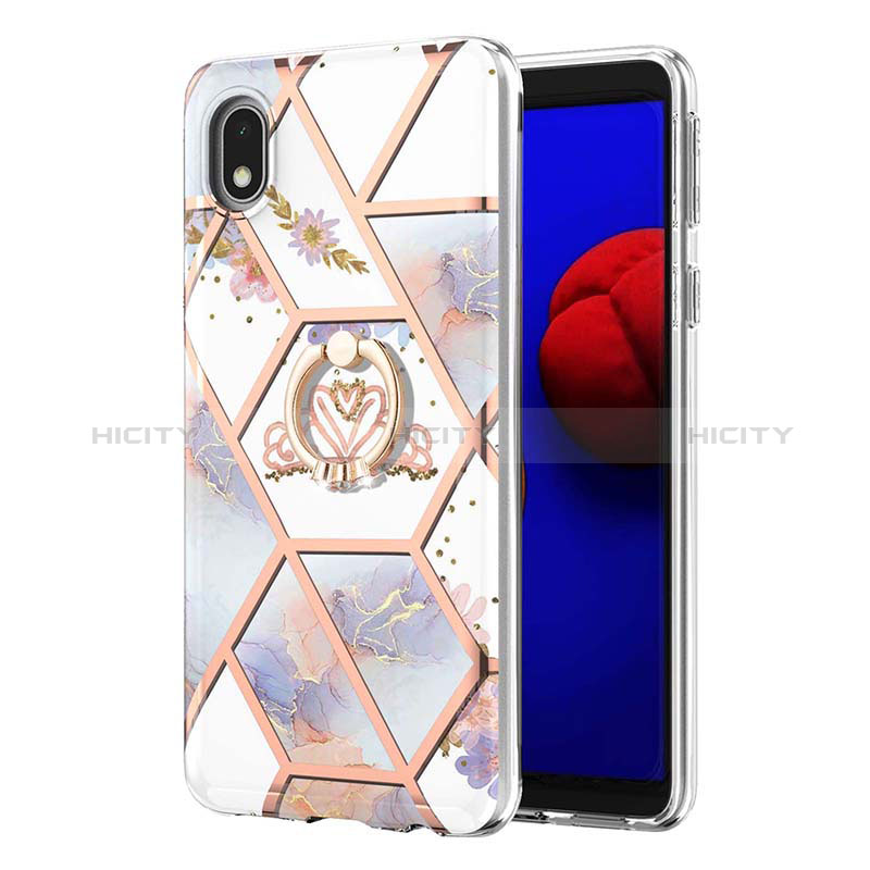 Coque Silicone Motif Fantaisie Souple Couleur Unie Etui Housse avec Support Bague Anneau Y02B pour Samsung Galaxy A01 Core Plus