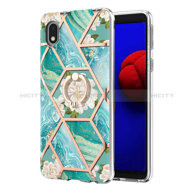 Coque Silicone Motif Fantaisie Souple Couleur Unie Etui Housse avec Support Bague Anneau Y02B pour Samsung Galaxy A01 Core Plus