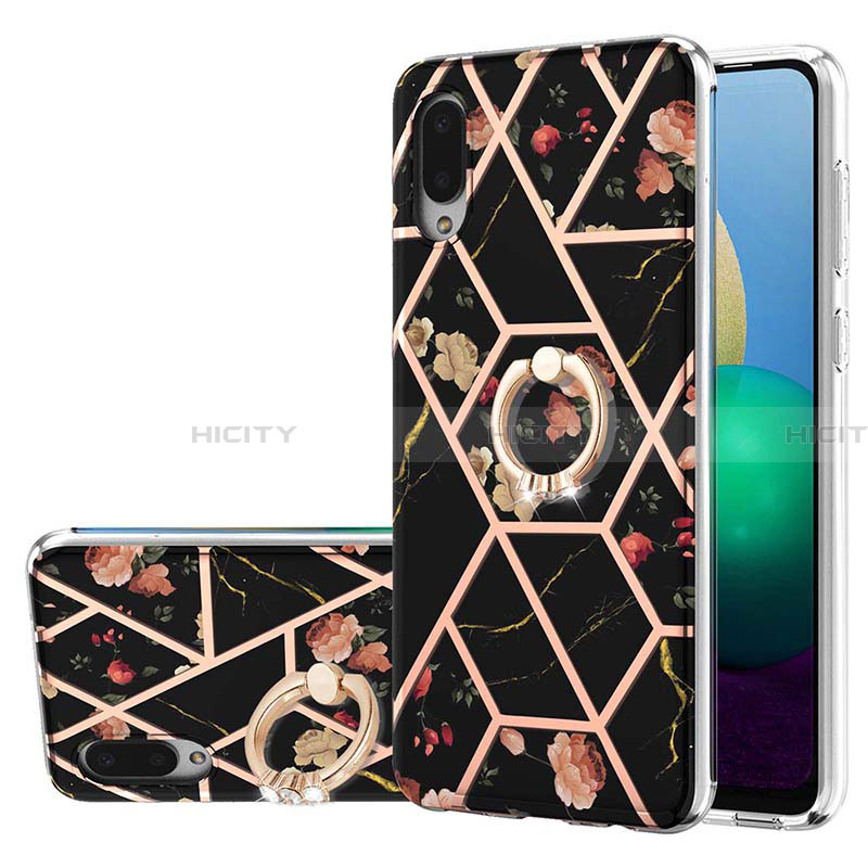 Coque Silicone Motif Fantaisie Souple Couleur Unie Etui Housse avec Support Bague Anneau Y02B pour Samsung Galaxy A02 Noir Plus