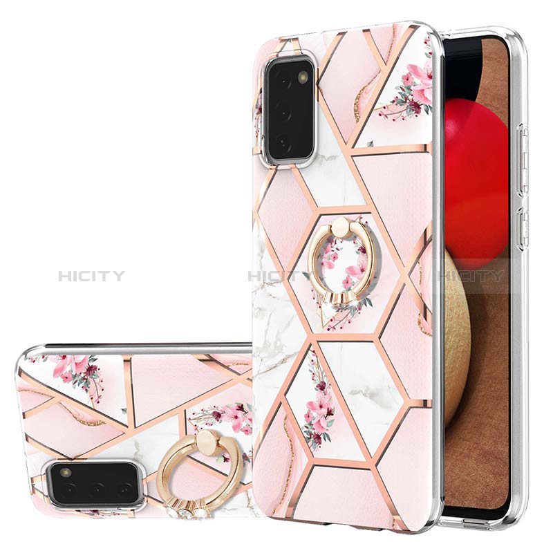 Coque Silicone Motif Fantaisie Souple Couleur Unie Etui Housse avec Support Bague Anneau Y02B pour Samsung Galaxy A02s Rose Plus