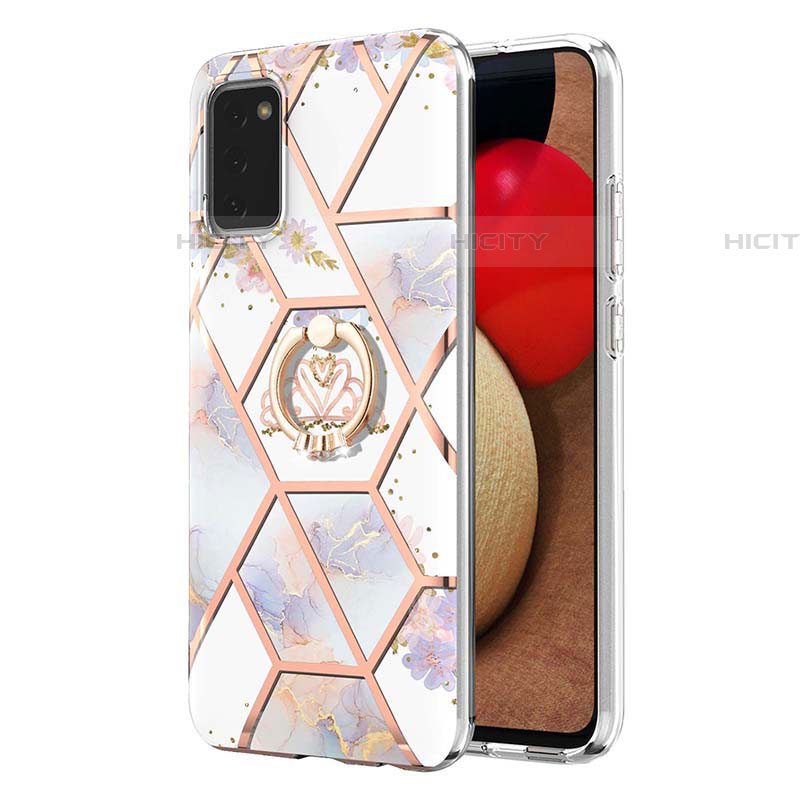 Coque Silicone Motif Fantaisie Souple Couleur Unie Etui Housse avec Support Bague Anneau Y02B pour Samsung Galaxy A03s Plus