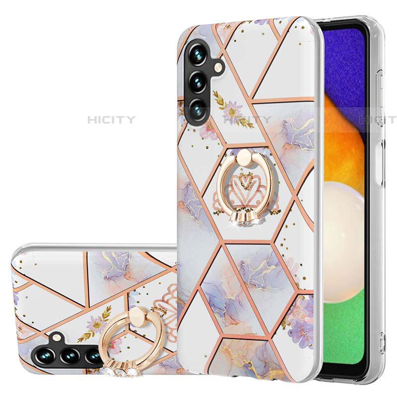 Coque Silicone Motif Fantaisie Souple Couleur Unie Etui Housse avec Support Bague Anneau Y02B pour Samsung Galaxy A04s Gris Plus