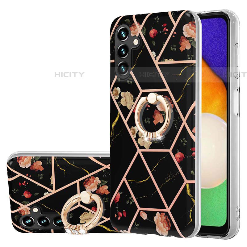 Coque Silicone Motif Fantaisie Souple Couleur Unie Etui Housse avec Support Bague Anneau Y02B pour Samsung Galaxy A04s Noir Plus