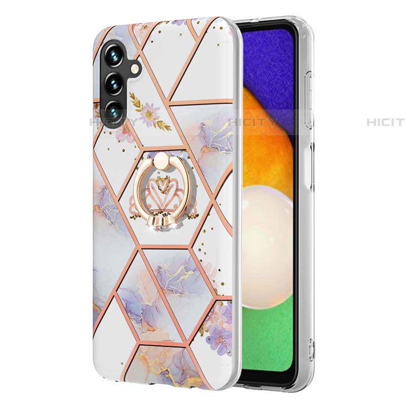 Coque Silicone Motif Fantaisie Souple Couleur Unie Etui Housse avec Support Bague Anneau Y02B pour Samsung Galaxy A04s Plus