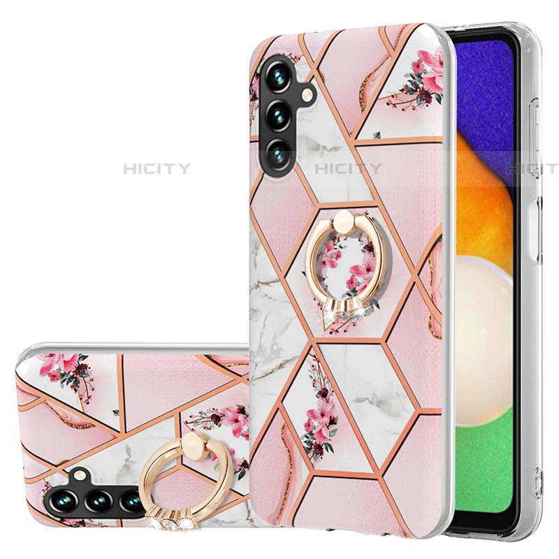 Coque Silicone Motif Fantaisie Souple Couleur Unie Etui Housse avec Support Bague Anneau Y02B pour Samsung Galaxy A04s Rose Plus