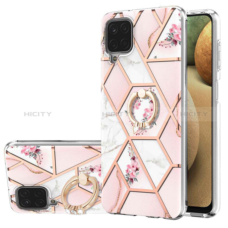 Coque Silicone Motif Fantaisie Souple Couleur Unie Etui Housse avec Support Bague Anneau Y02B pour Samsung Galaxy A12 5G Rose Plus