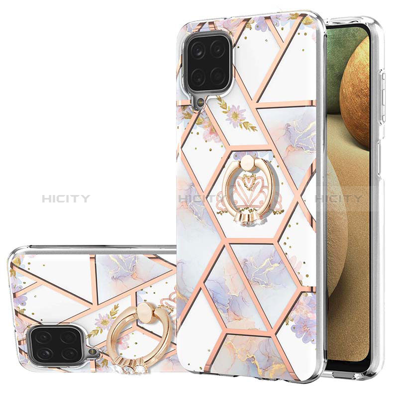 Coque Silicone Motif Fantaisie Souple Couleur Unie Etui Housse avec Support Bague Anneau Y02B pour Samsung Galaxy A12 Gris Plus