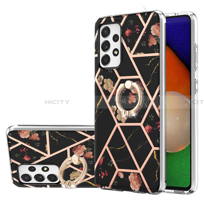 Coque Silicone Motif Fantaisie Souple Couleur Unie Etui Housse avec Support Bague Anneau Y02B pour Samsung Galaxy A13 4G Noir Plus