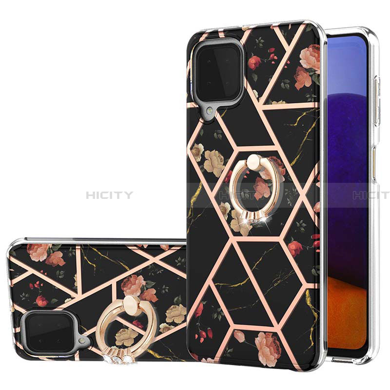 Coque Silicone Motif Fantaisie Souple Couleur Unie Etui Housse avec Support Bague Anneau Y02B pour Samsung Galaxy A22 4G Noir Plus