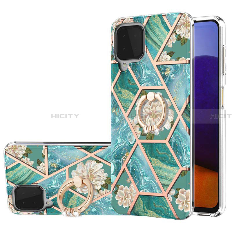 Coque Silicone Motif Fantaisie Souple Couleur Unie Etui Housse avec Support Bague Anneau Y02B pour Samsung Galaxy A22 4G Vert Plus