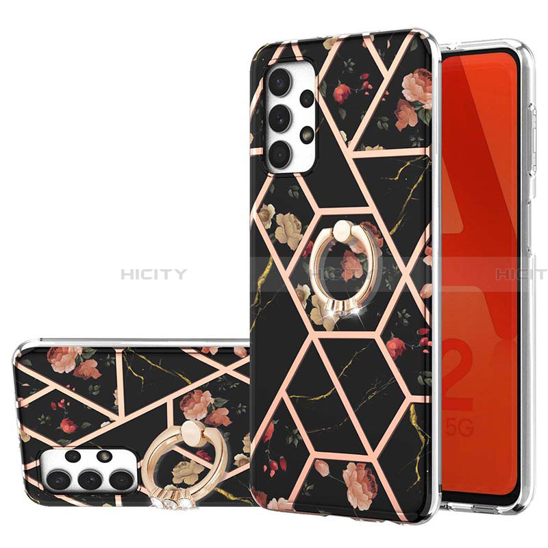 Coque Silicone Motif Fantaisie Souple Couleur Unie Etui Housse avec Support Bague Anneau Y02B pour Samsung Galaxy A32 4G Noir Plus