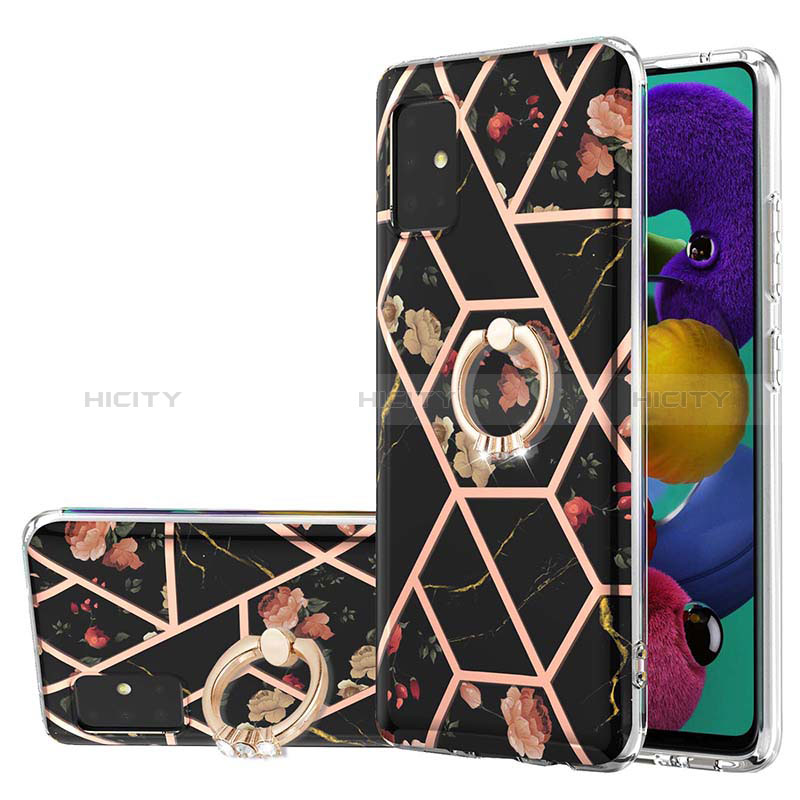 Coque Silicone Motif Fantaisie Souple Couleur Unie Etui Housse avec Support Bague Anneau Y02B pour Samsung Galaxy A51 4G Noir Plus