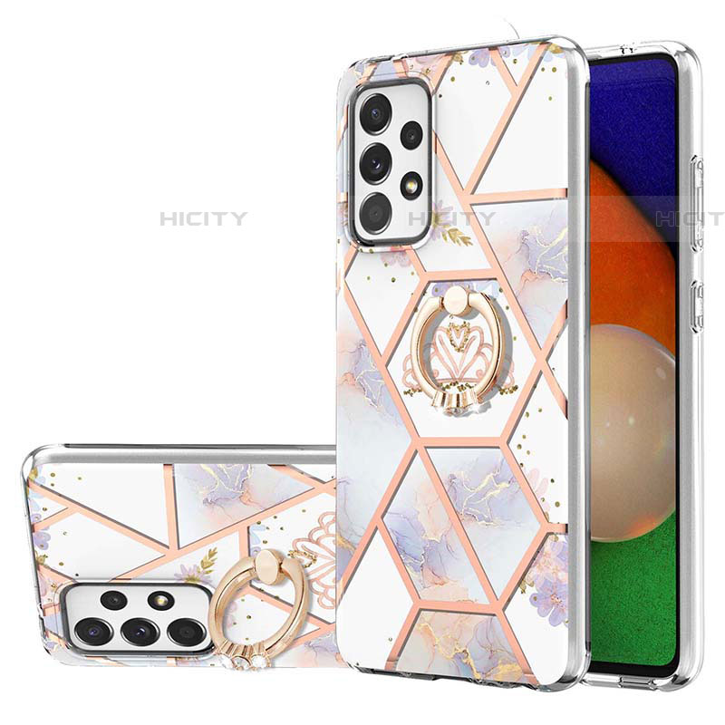 Coque Silicone Motif Fantaisie Souple Couleur Unie Etui Housse avec Support Bague Anneau Y02B pour Samsung Galaxy A53 5G Gris Plus